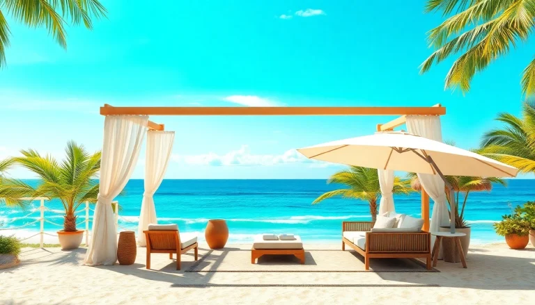 Genießen Sie die entspannende Atmosphäre der Küsten-Cabana mit Ozeanblick und stilvollem Design.