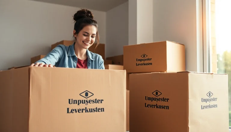 Umzugsunternehmen Leverkusen packt sorgfältig Umzugskartons für einen reibungslosen Umzug.