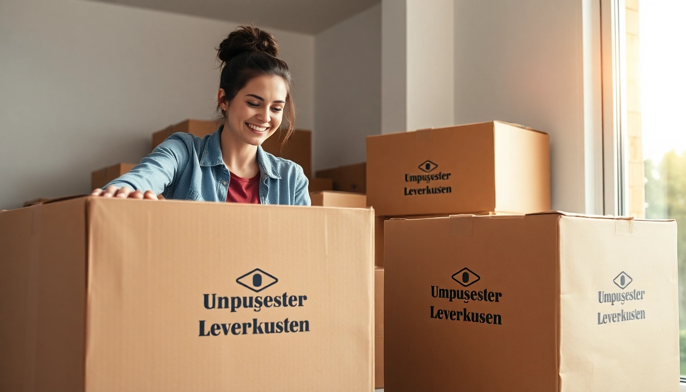 Umzugsunternehmen Leverkusen packt sorgfältig Umzugskartons für einen reibungslosen Umzug.