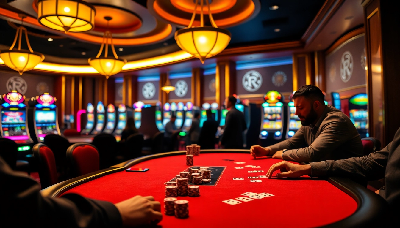 Players enjoying a high-stakes poker game with chips and cards at https://cf789.lat casino.