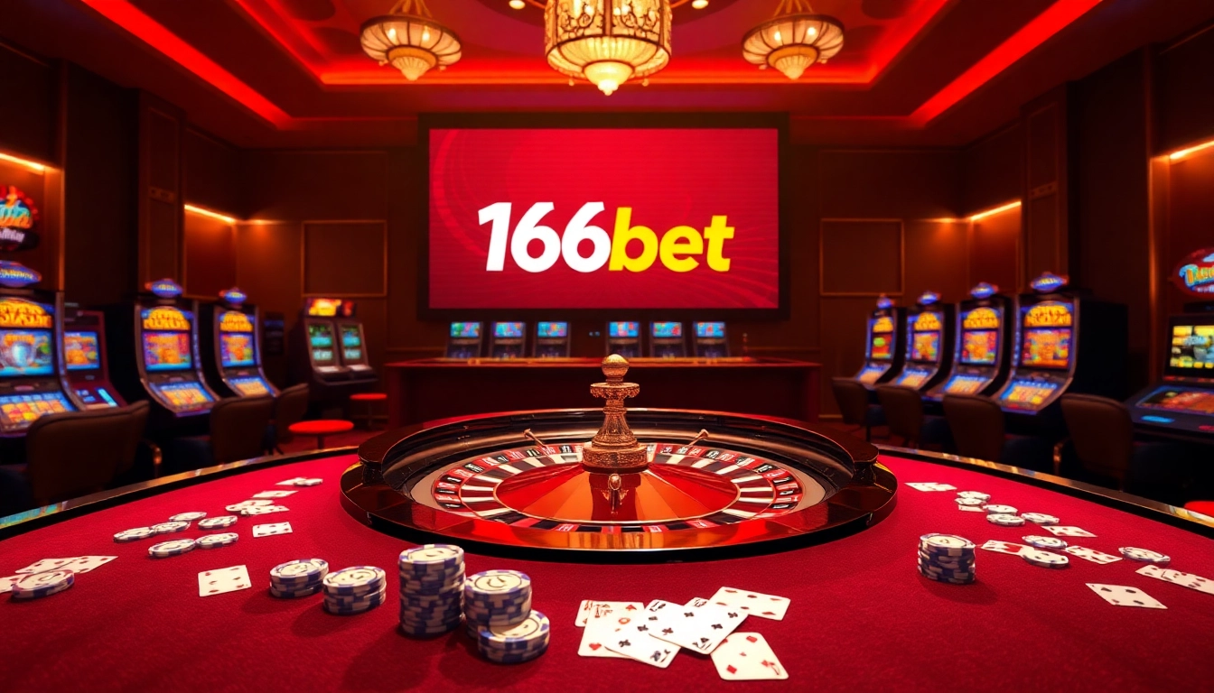 Experience the thrill of gambling at 166bet with a luxurious casino atmosphere featuring a vibrant roulette table.