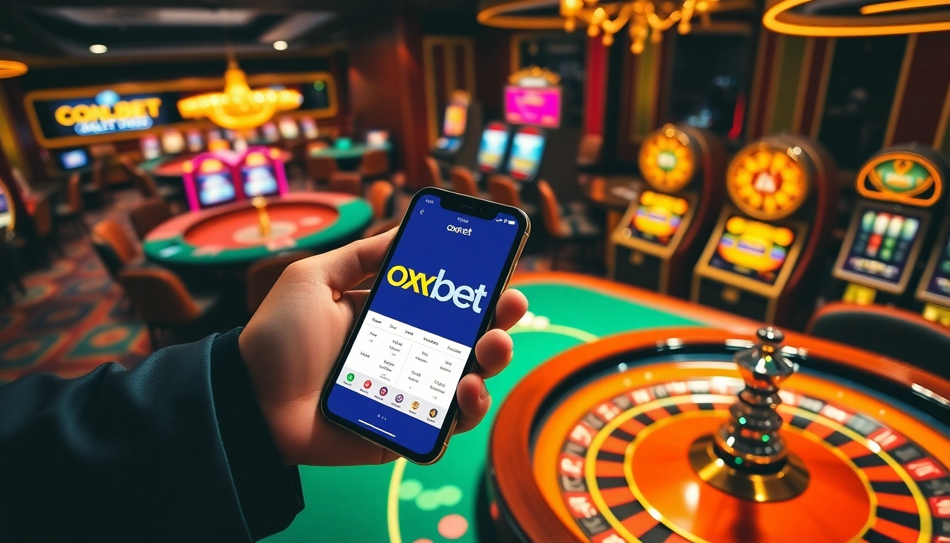 Experience the thrill of oxbet mobi with a vibrant view of a luxury casino environment.