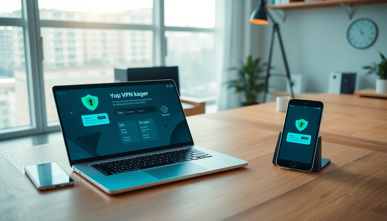 快连下载 interface shown on devices in a modern workspace