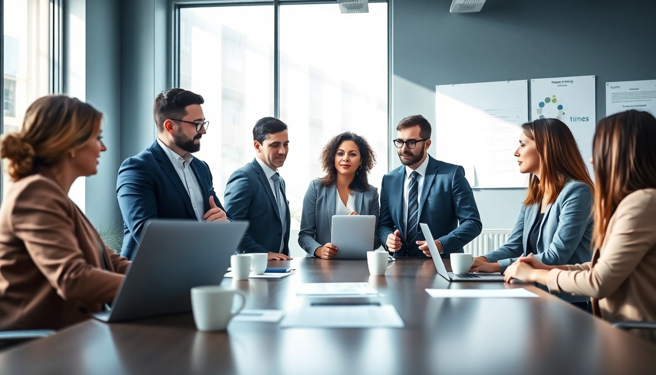 Headhunter Schweiz zeigt eine professionelle Diskussionsrunde in einem modernen Büro.