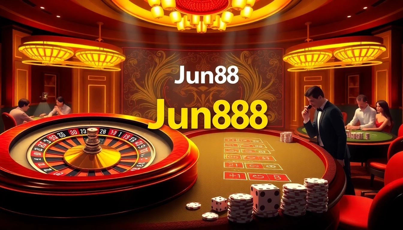 Experience thrilling gameplay at Jun88's vibrant casino with roulette and poker tables.
