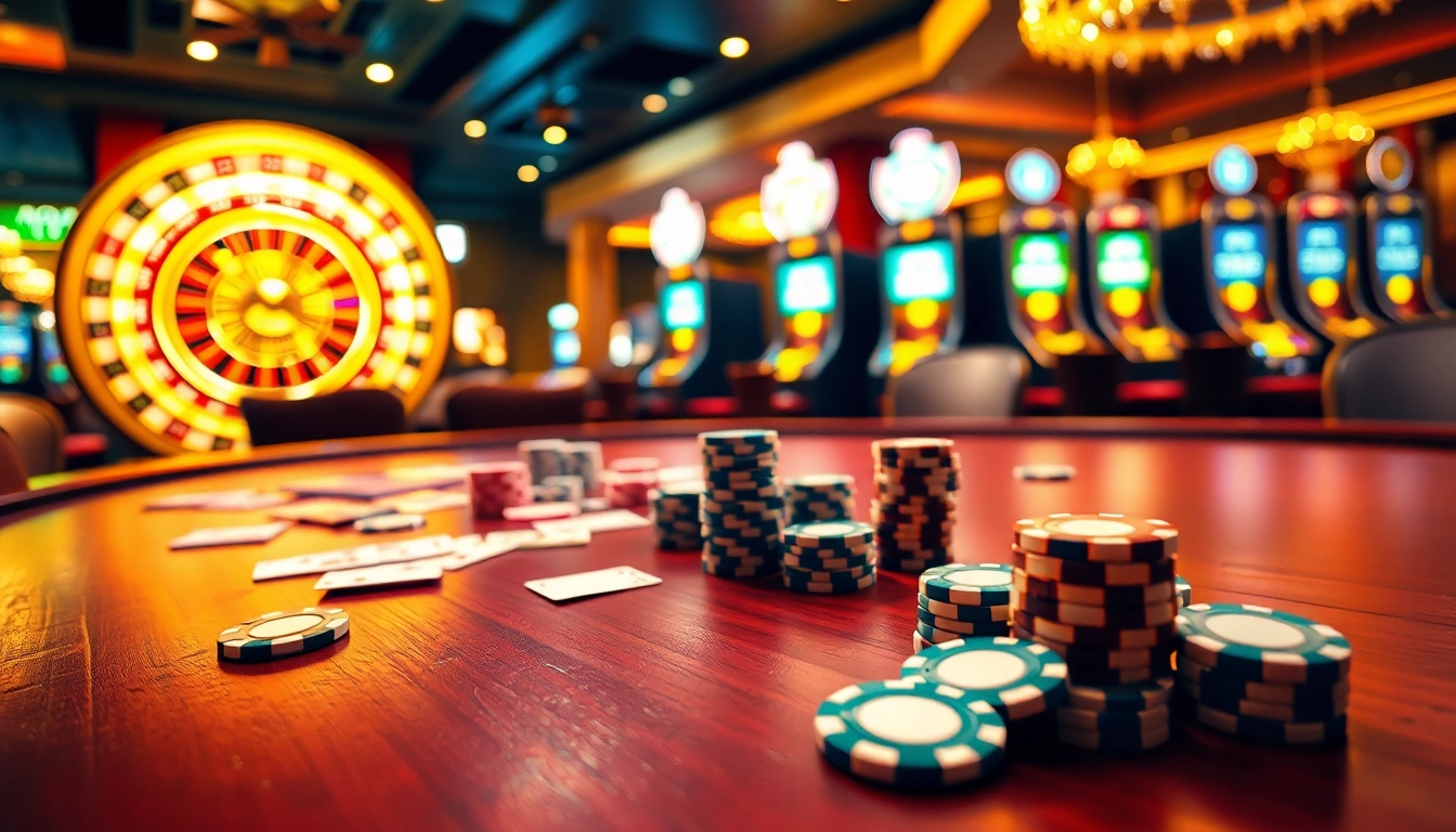 Experience high-stakes poker at XX88 with vibrant chips and a roulette wheel in action.