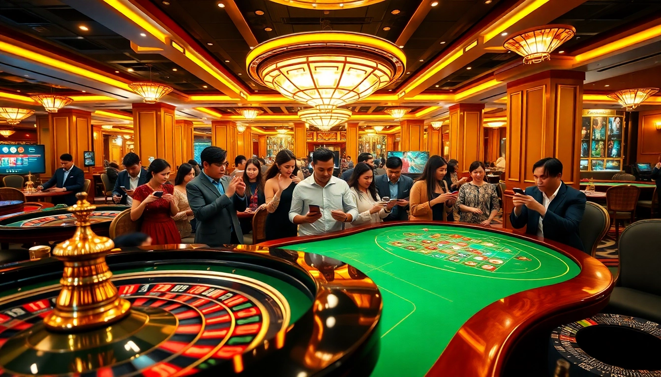 Players enjoying the excitement of 28bet thể thao at a luxurious casino setting.