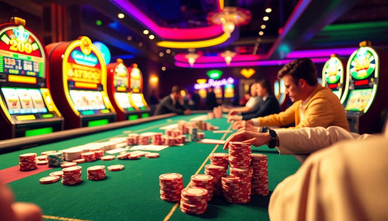 Bay789 players strategizing at a luxurious casino table, excitement in the air.