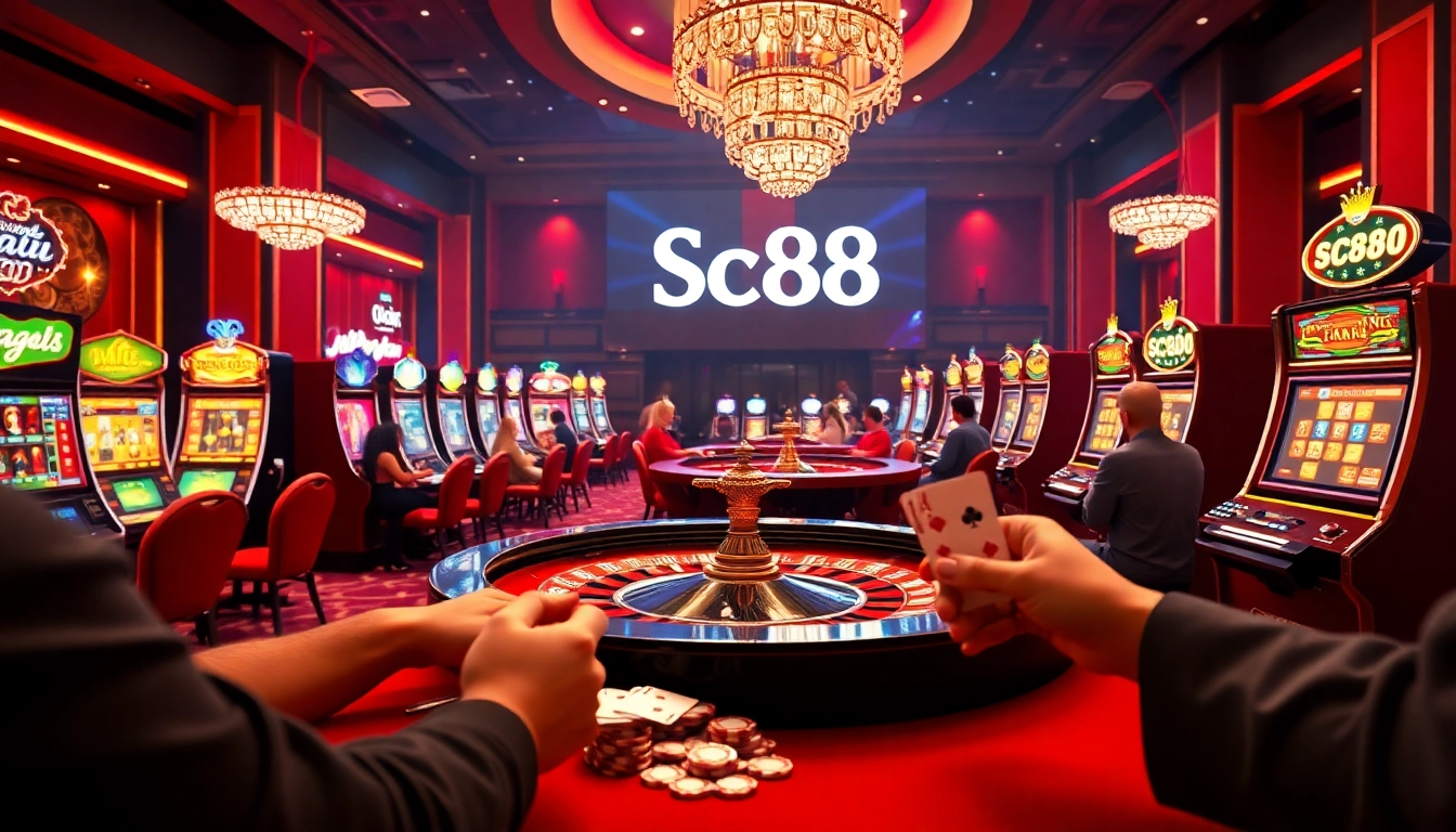 Players enjoying a thrilling casino game experience, showcasing the Sc88 link prominently.