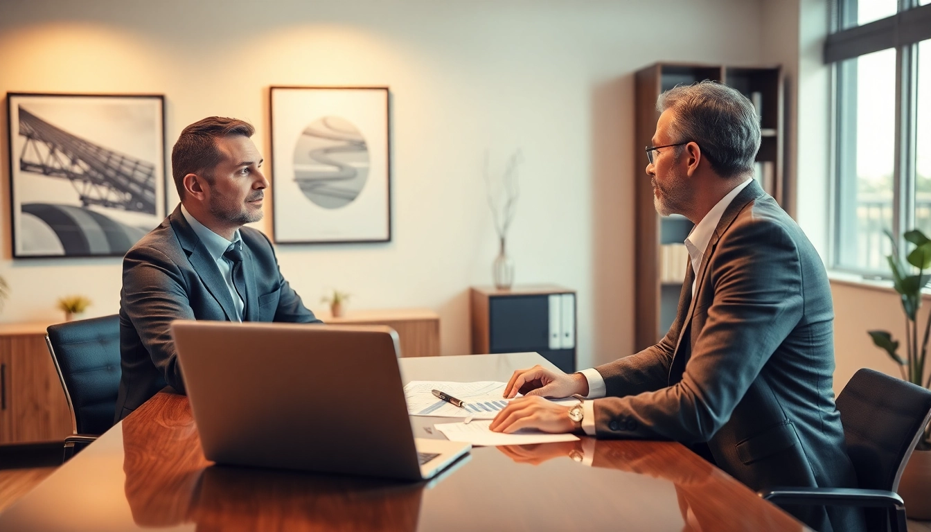Beratung zu Arbeitslosengeld Informationen in einem modernen Büro mit einem Finanzberater.