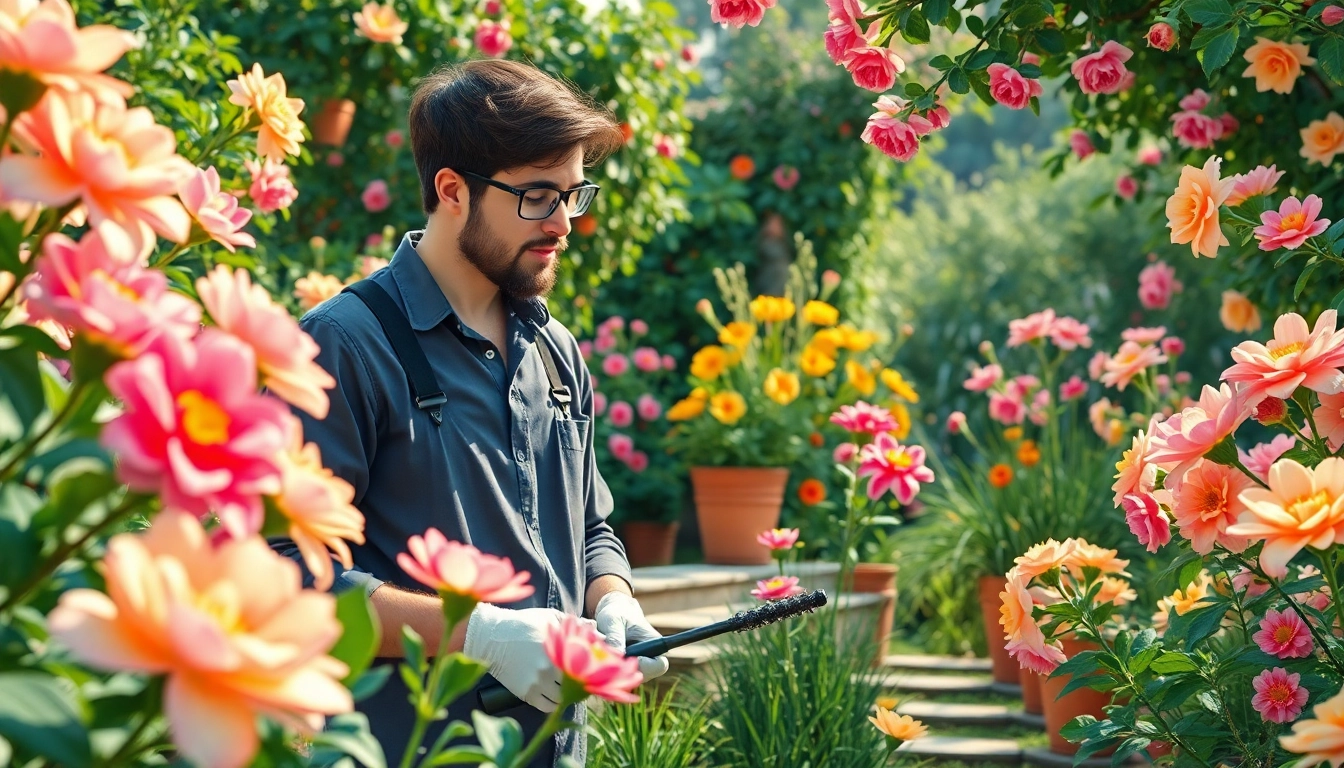 Gartenbau in einem malerischen viktorianischen Garten mit blühenden Blumen.