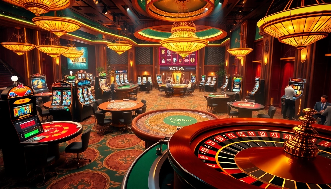 Exciting gameplay at https://www.superslot365.net/ with vibrant casino tables and illuminated slot machines