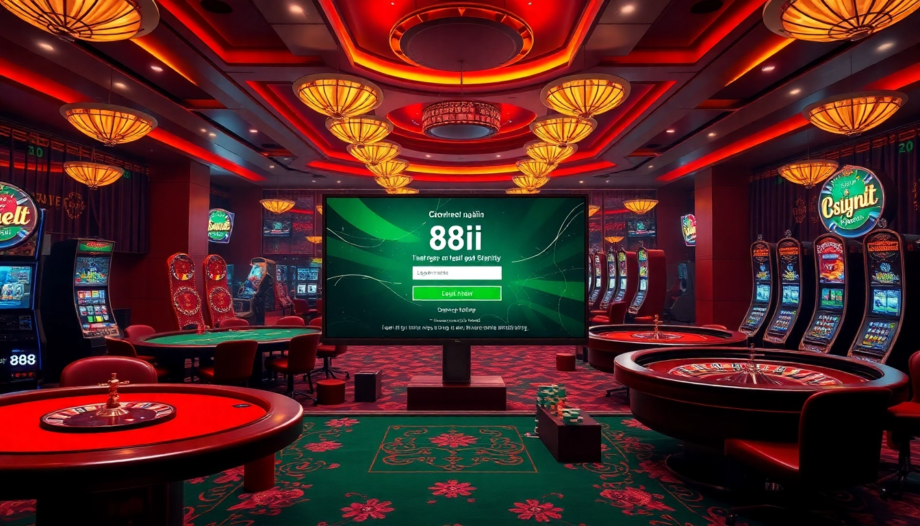 Experience the thrill of 88i đăng nhập with vibrant casino visuals, featuring tables and gaming interfaces.
