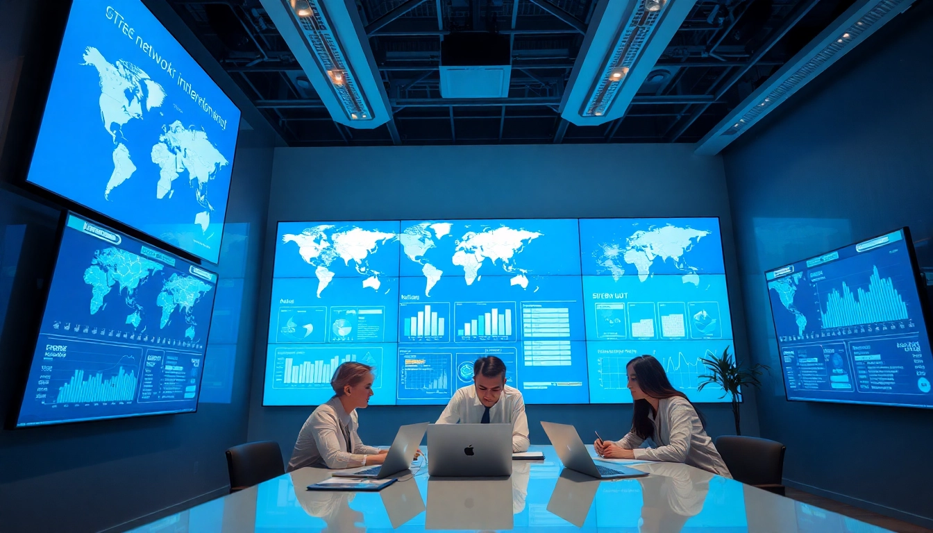 快连官网 features a modern office with diverse professionals utilizing technology for global network acceleration.