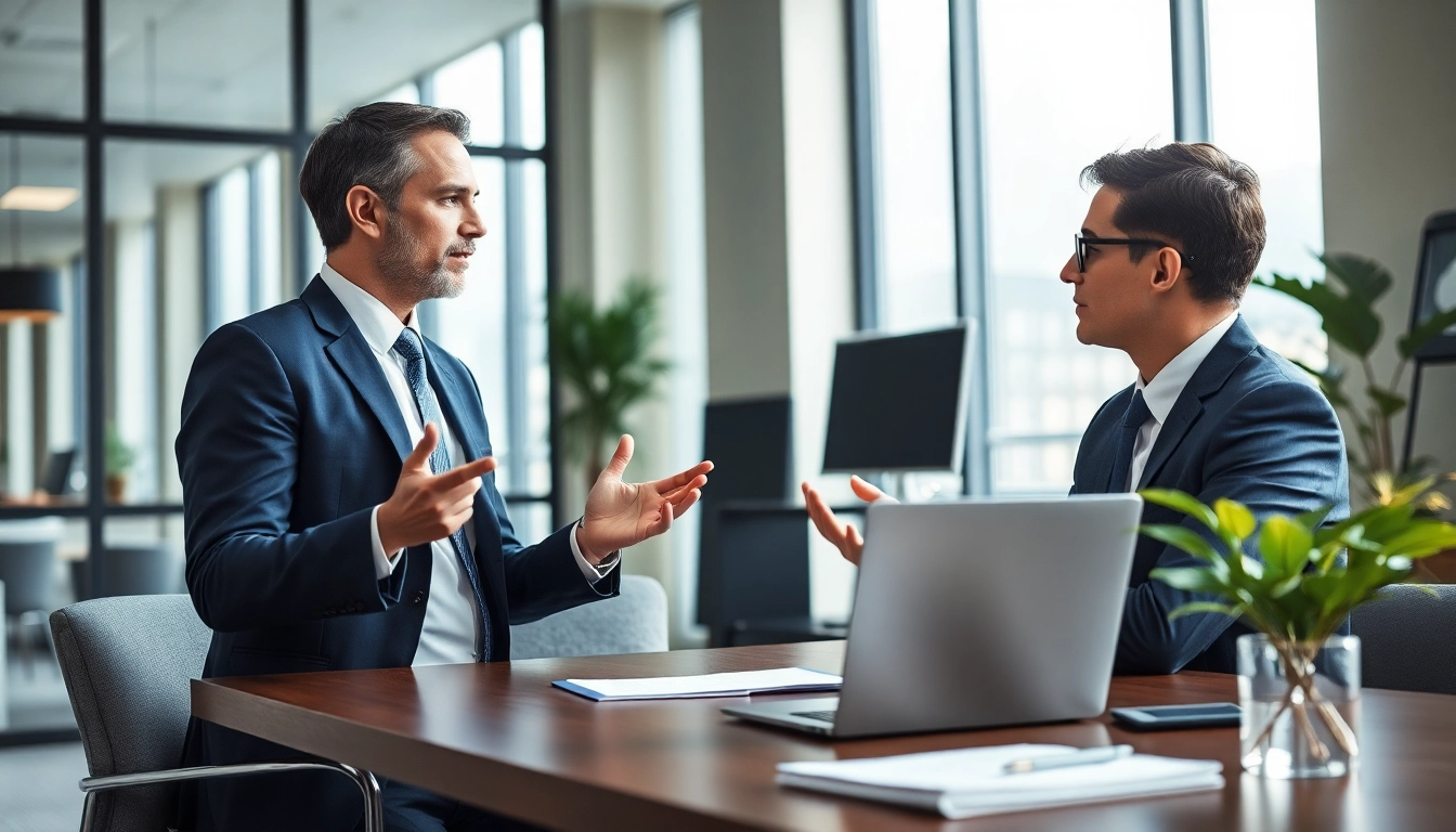 Headhunter Schweiz berät Klienten in einem eleganten Büro mit natürlichem Licht.