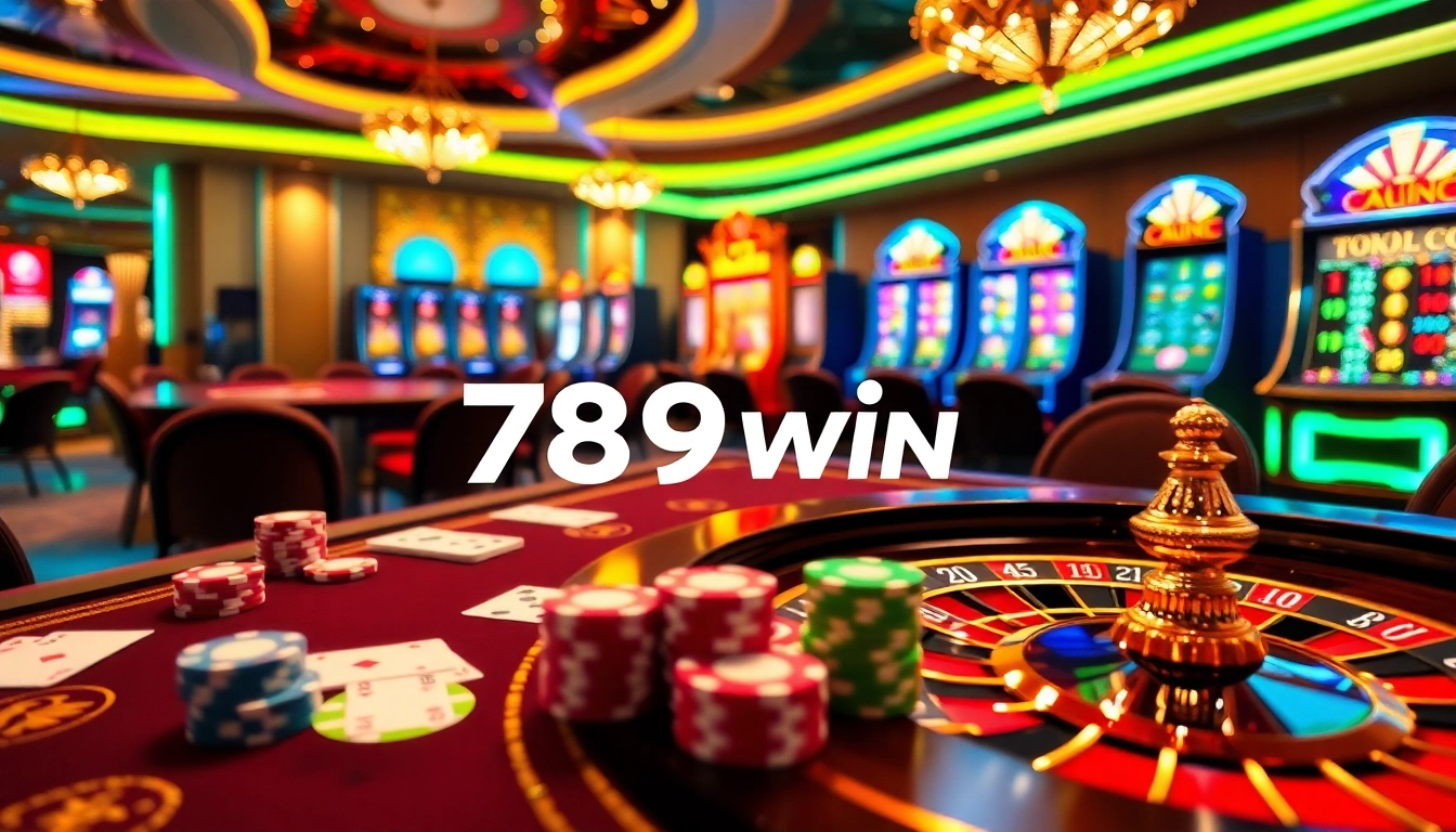 Engage in thrilling games at 789win's vibrant casino, featuring poker tables and slot machines.