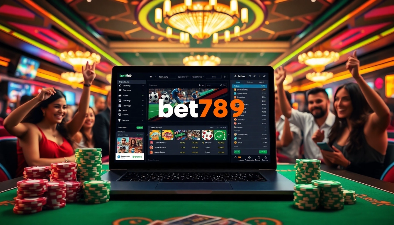 Dynamic sports betting scene featuring the bet789 platform on a modern interface with players celebrating.