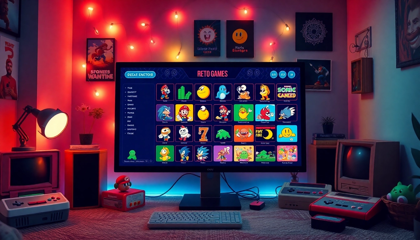 Engaging gaming interface highlighting various retro games available to emulator online users.