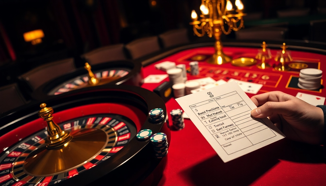 Engaging gambler studying betting slip at https://luongsontv23.com/ in vibrant casino atmosphere.