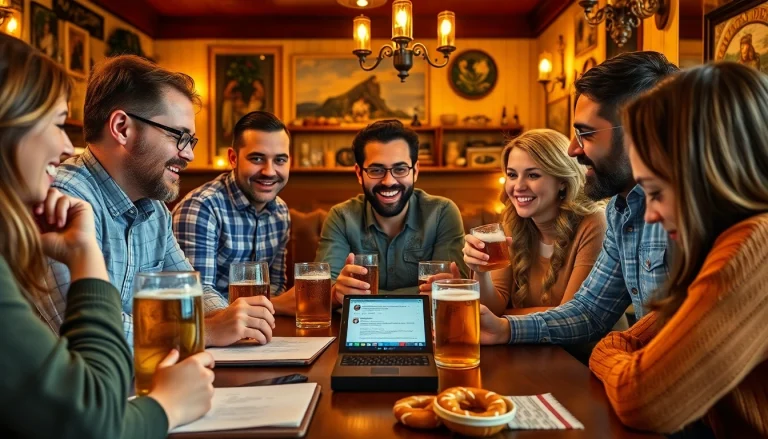 Belebte soziale Interaktion rund um Grantler Twitter in einem gemütlichen bayerischen Café bei warmem Licht.