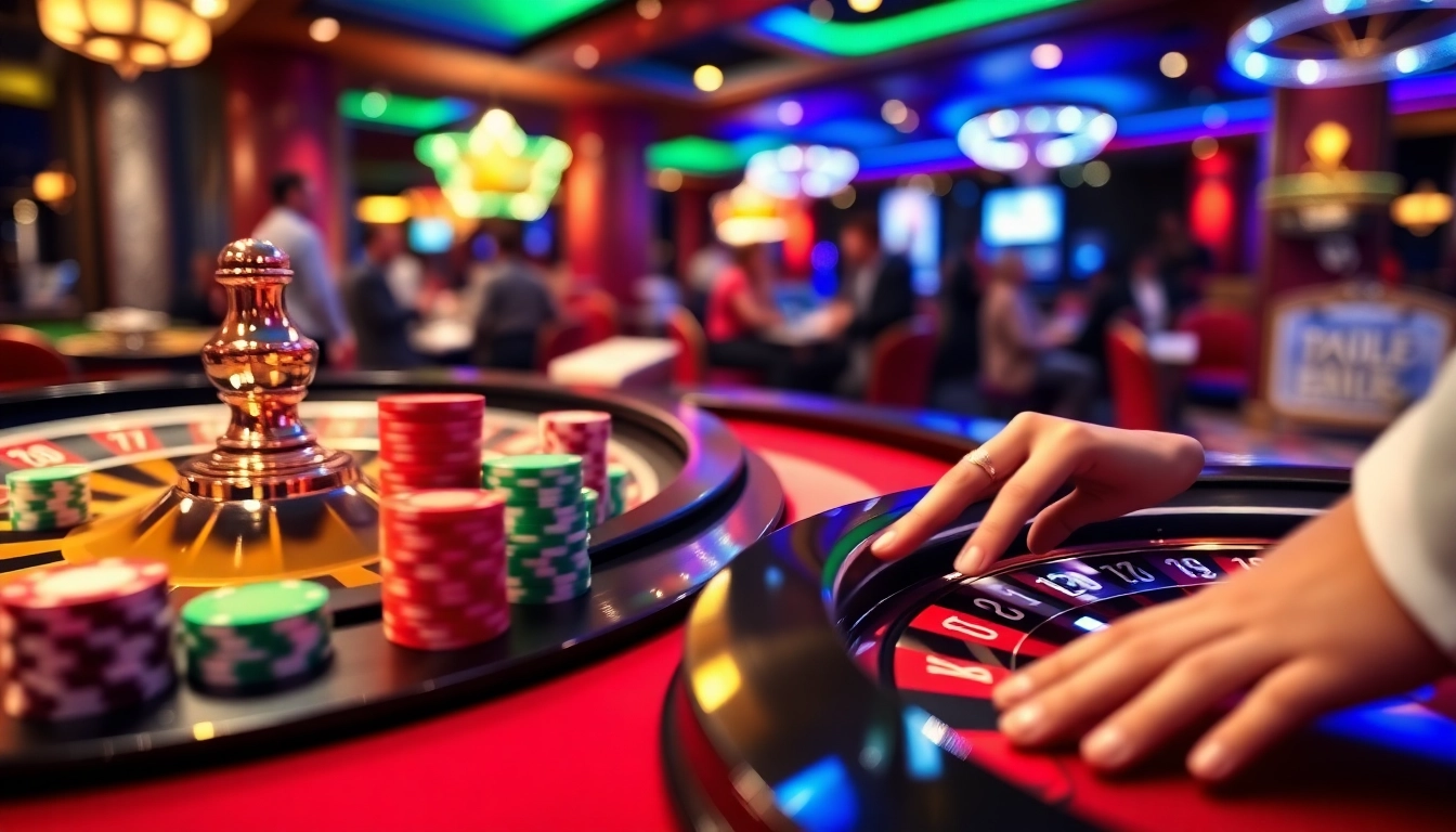 Engaging gameplay at TG88 casino with vibrant poker chips and an exciting roulette wheel.