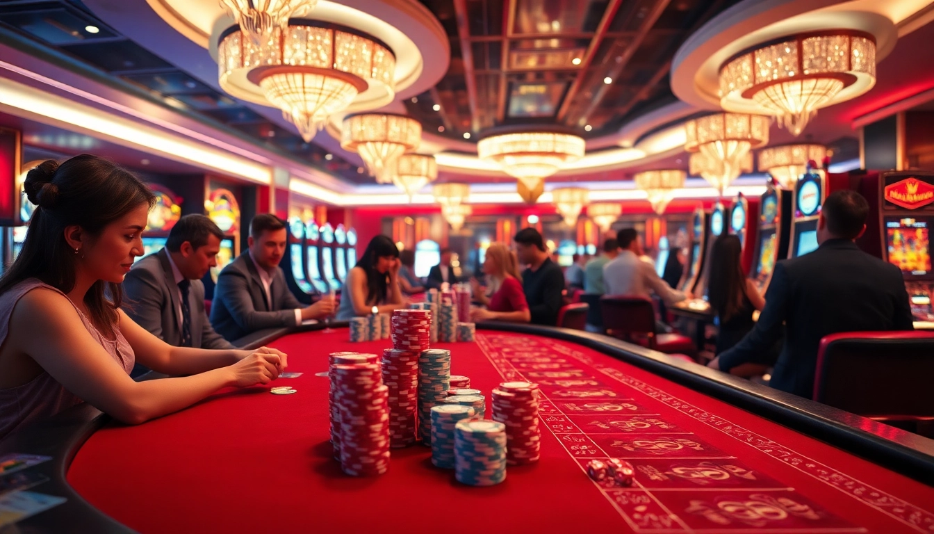 Play at xin88 with vibrant poker chips and luxurious slot machines in a stunning casino atmosphere.