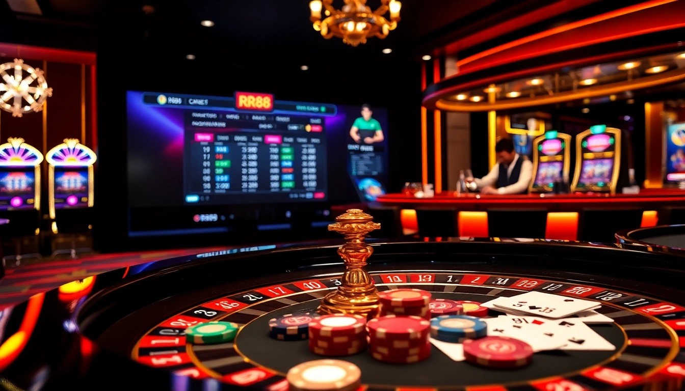 Experience the excitement of RR88 VIP gaming with luxurious tables and vibrant casino decor.