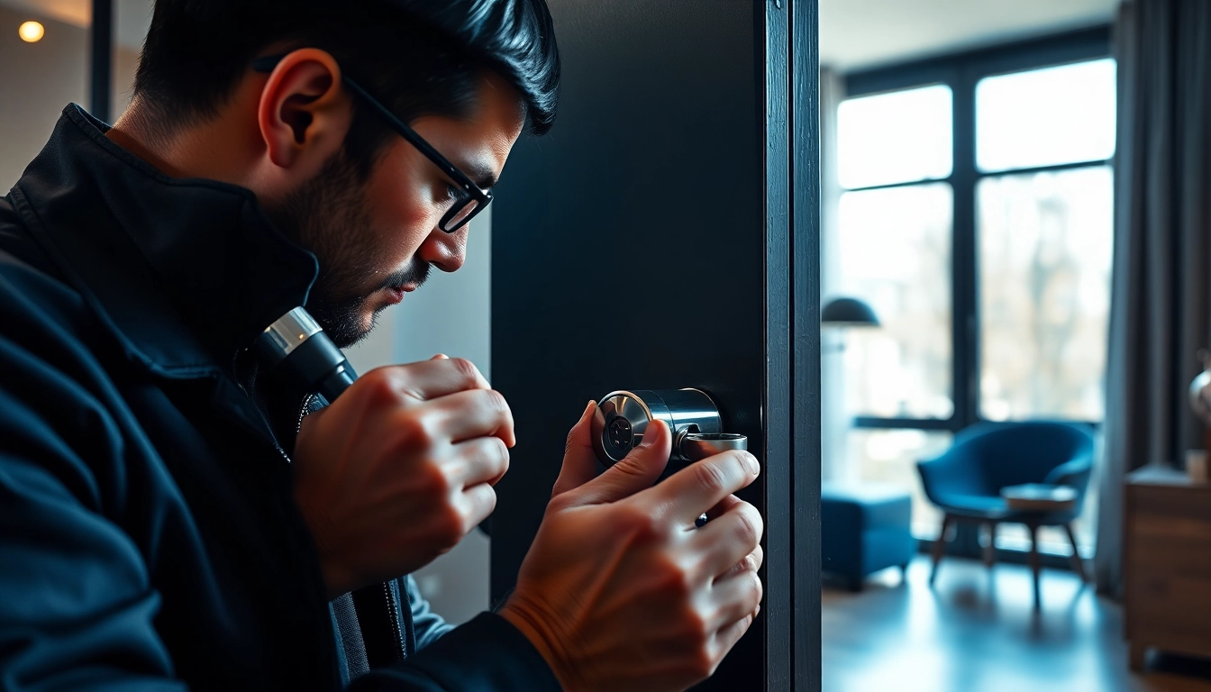 Professioneller Schlüsseldienst Berlin bei der Arbeit an einem modernen Türschloss in Berlin.