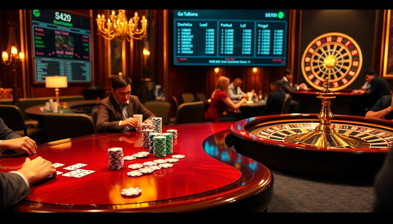 Players engaging intensely at a poker table in an elegant casino scene linked to https://s8ted.com/ with colorful poker chips.