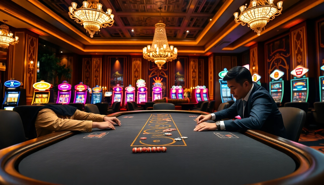 High-stakes poker at ZX88 casino, showcasing luxurious tables and excited gamblers.