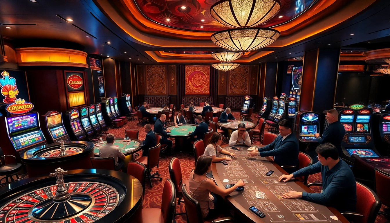 Engaged players at a vibrant casino scene featuring OK8386, capturing the excitement of online gambling.