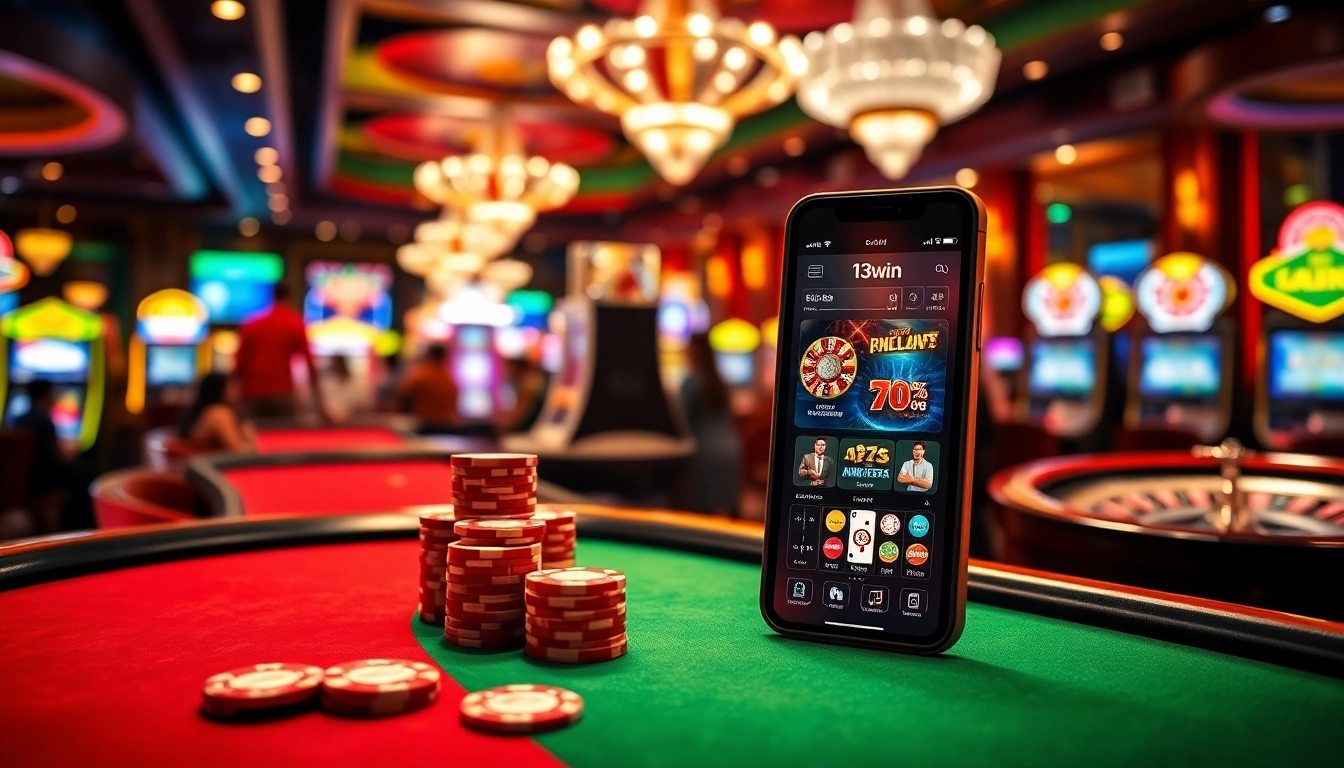 Experience the excitement with the 13win app interface on display amid casino action.