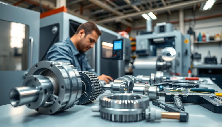 Drehteile werden präzise in einer CNC-Werkstatt gefertigt mit einem Techniker am Werk.