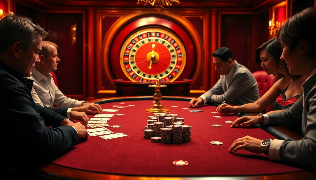 Players at a luxury casino table strategizing with hidden wiki 1 poker chips and cards.