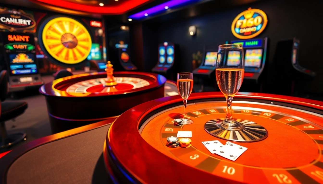 Engaging scene of online gambling at F168 with vibrant roulette wheel and poker chips.