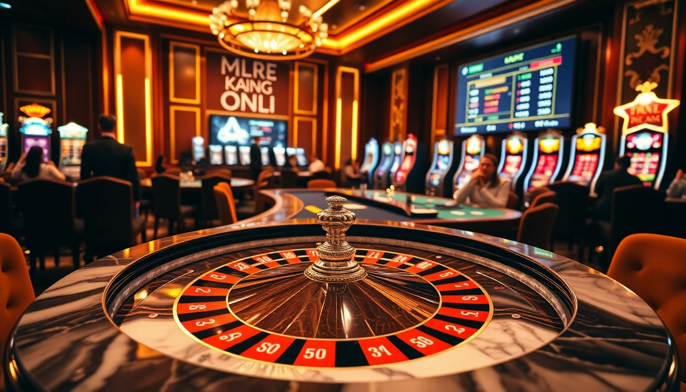 Players engaging in a thrilling game of roulette at MMOO casino, showcasing luxury and excitement.