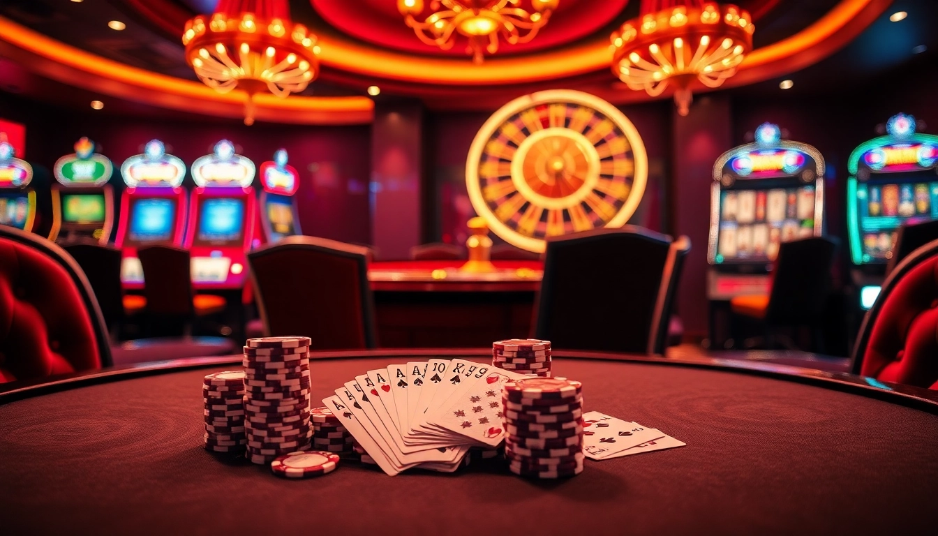 Experience the thrill of TG88 casino with vibrant poker chips and inviting slot machines.