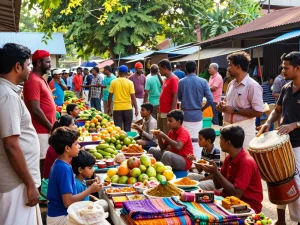 Explore Hela Lanka's vibrant outdoor market filled with fresh produce and local crafts.
