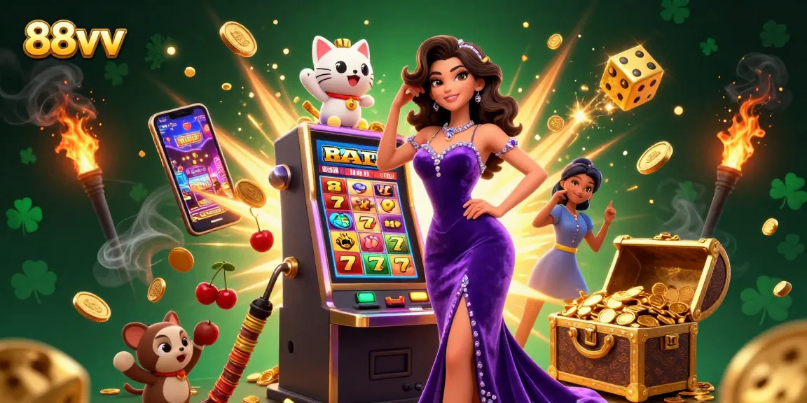 Spin the reels at 88vv while enjoying the jackpot excitement in a vibrant casino scene.