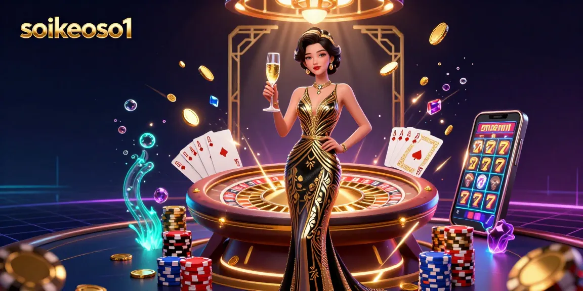 Experience thrilling gameplay at soikeoso1 featuring a glamorous casino scene with a roulette table and dynamic gaming elements.