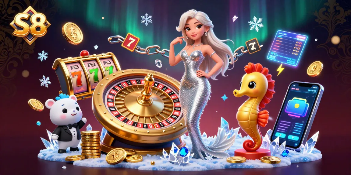 S8 offers an exciting slot experience with a glamorous character beside a big roulette wheel and vibrant elements.