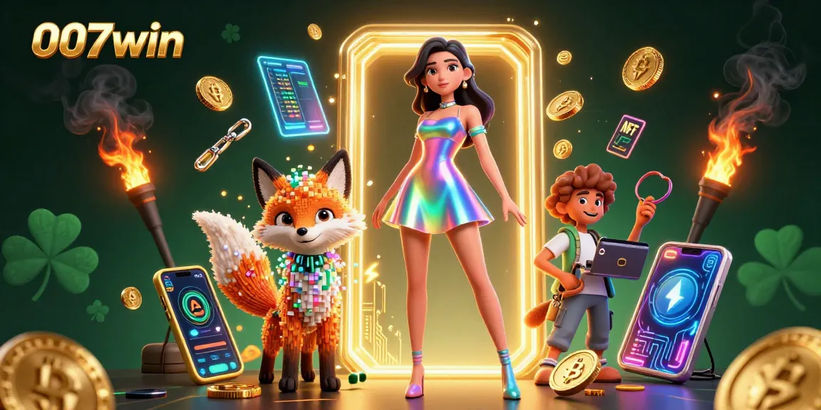 Experience energetic gaming at 007win with colorful 3D characters and dynamic crypto elements.