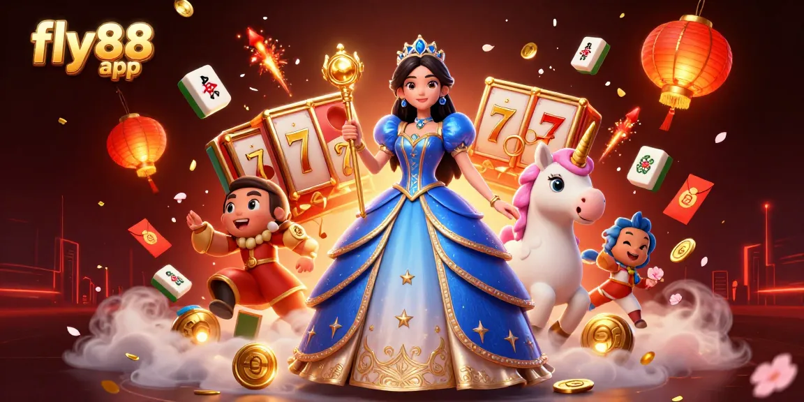 Spin the reels with the fly88 app, featuring vibrant 3D characters and a rich casino atmosphere.