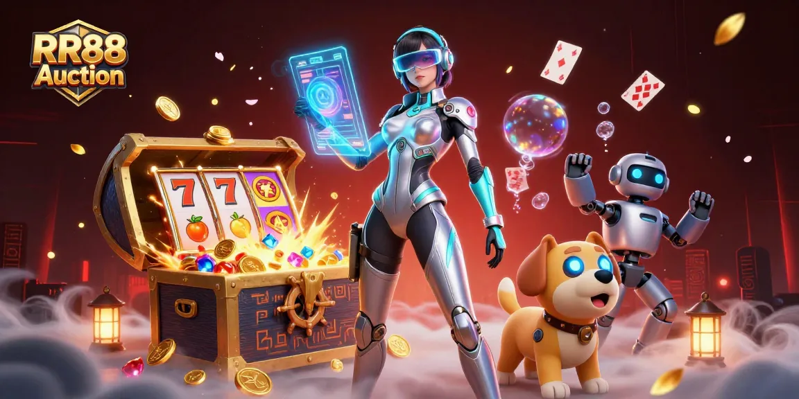 Engage in thrilling gameplay at RR88 Auction with neon accents and rich casino elements.