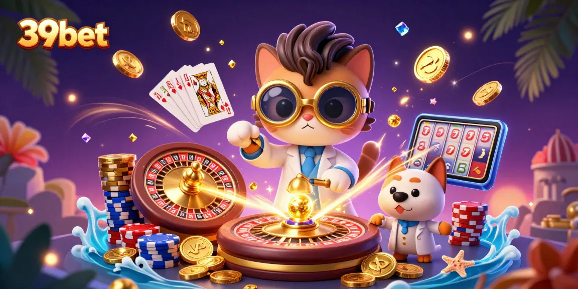Engage in thrilling gaming experiences with 39bet's dynamic casino illustration showcasing exciting gameplay elements.