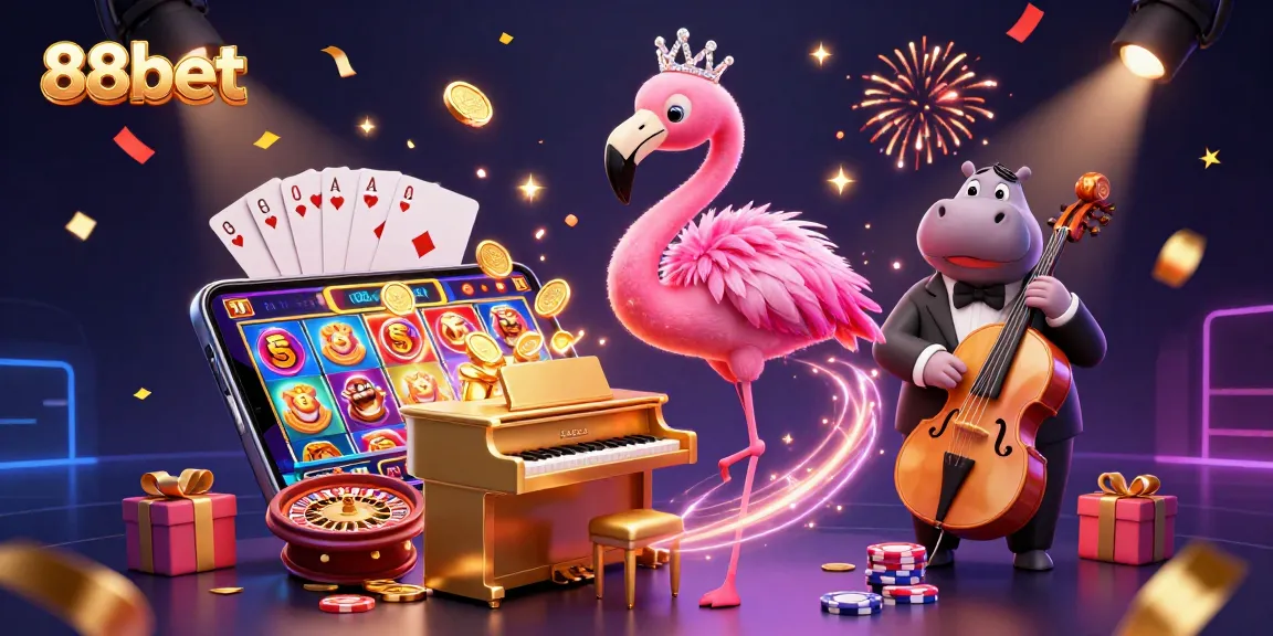 Experience thrilling gaming with 88bet in this vibrant casino illustration showcasing excitement and winning.