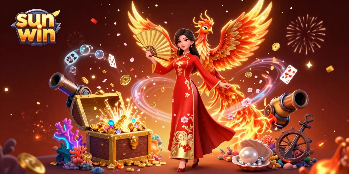 Engage in thrilling wins with Sun Win's vibrant casino illustration showcasing dynamic gaming elements.