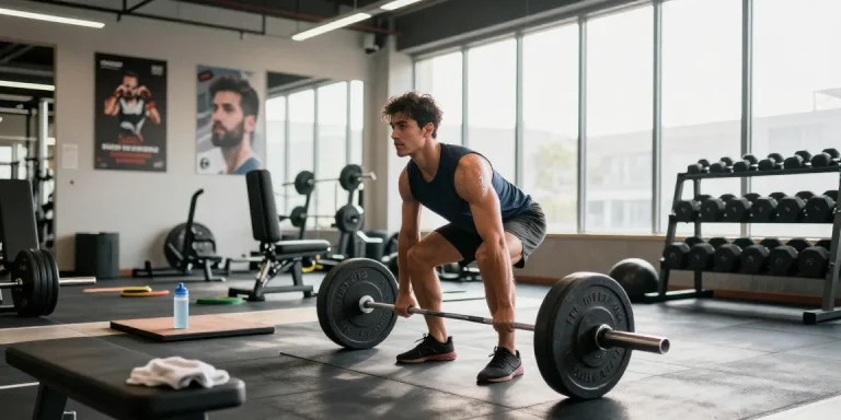 Man lifting weights in Anabolika Shop gym, showcasing strength training and fitness dedication.