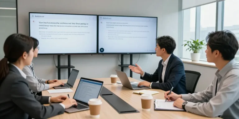 Professionelle Besprechung mit Übersetzungstechnik, ins Deutsche übersetzen.