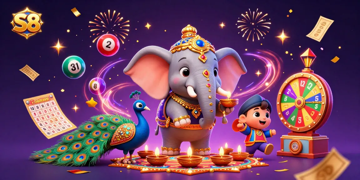 Engage with the S8 promo, showcasing vibrant gambling elements in a festive scene.